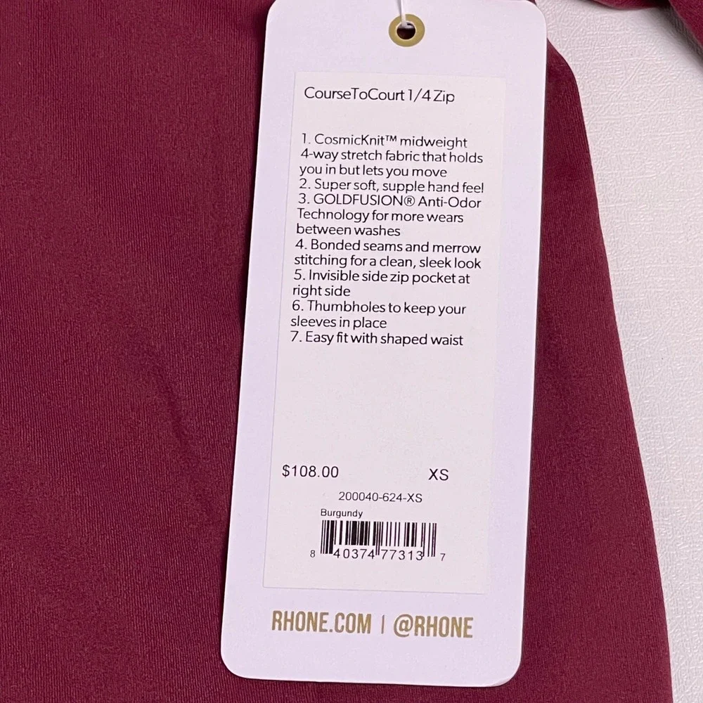 Rhone Women's XS Burgundy Course To Court Quarter 1/4 Zip Pullover NWT - Picture 5 of 12
